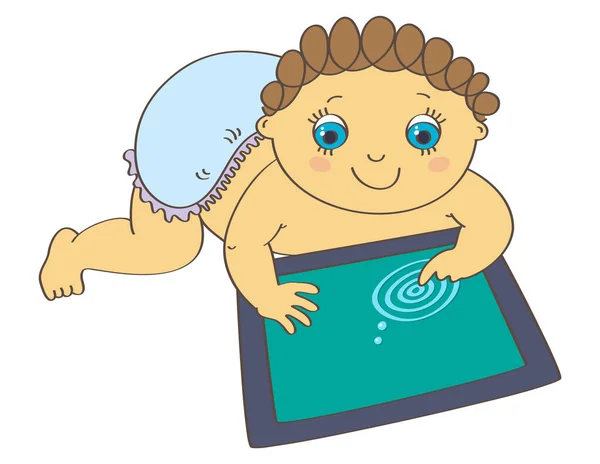Bebé jugando con la tableta digital — Vector de stock