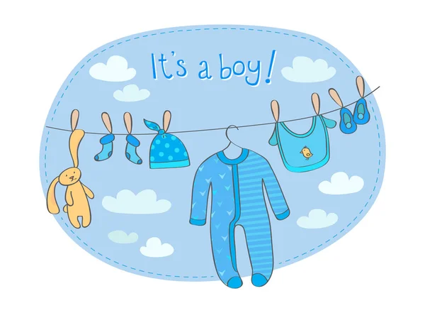 Baby jongen aankondiging kaart — Stockvector