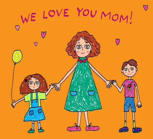 Gyerekek rajz. A Mother's Day — Stock Vector