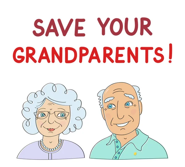 Grand Père Grand Mère Souriants Avec Slogan Sauvez Vos Grands — Image vectorielle