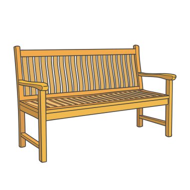 Açık hava vektör illüstrasyonu için Arms ve Backrest ile klasik ahşap bahçe bank