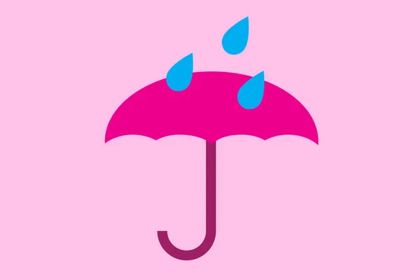 Jednoduchá Ilustrace Růžového Deštníku Kapkami Deště Izolovanými Světle Růžovém Pozadí — Stockový vektor
