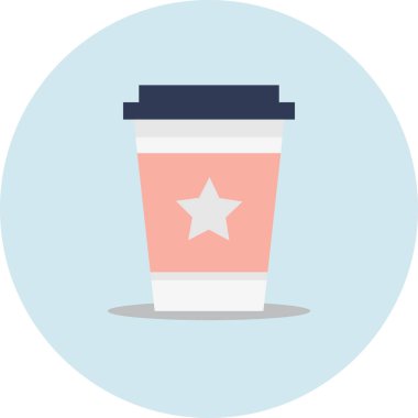 Mavi dairedeki düz kağıt kahve fincanı beyaz arka planda izole edilmiş. Sıcak kahve içeceklerinin tasviri. Tasarım veya web sitesi için vektör şablonu simgesi.