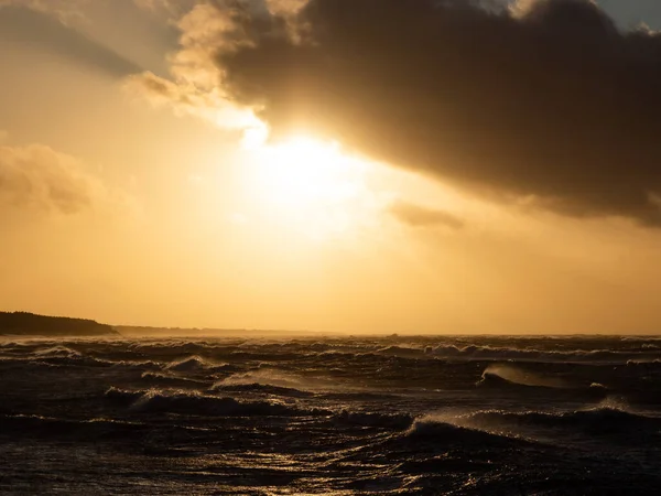 Bel Tramonto Sul Mar Baltico Tempesta Mare Tempo Ventoso — Foto Stock