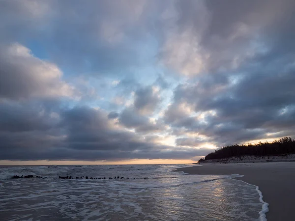 Sonnenaufgang Der Mündung Der Piasnica Polen Debki Dramatischer Himmel — Stockfoto