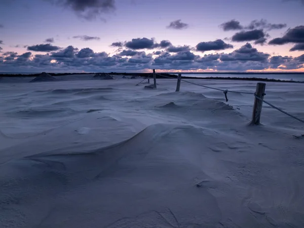 Схід Сонця Рухливих Дюнах Вітряний Ранок Дебкі Балтійське Море Польща — стокове фото