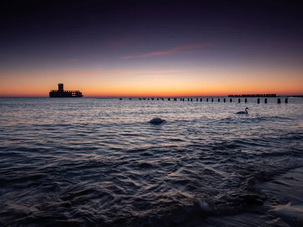 Estación Torpedos Alemania Ruinas Segunda Guerra Mundial Amanecer Dos Cisnes — Foto de Stock