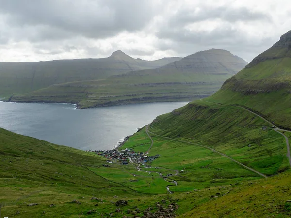 Isole Faroe Eysturoy Funnings Kommuna Vista Sulla Città Nella Valle — Foto Stock