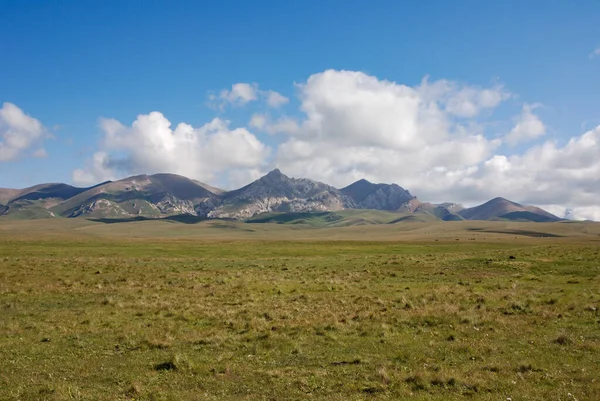 Grande Estepe Quirguiz Perto Lago Songkol Montanhas Fundo Distante Quirguizistão — Fotografia de Stock