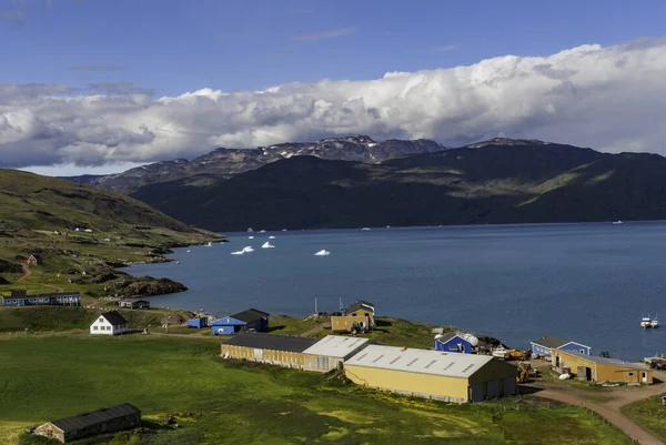 Utsikt Över Narsarsuaq Och Fjorden Från Ovan Kulle Sommar Grönland — Stockfoto