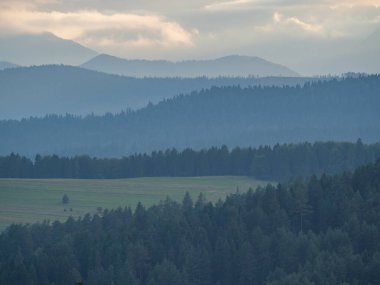 Dağ sisle kaplı. Tatra Dağları, Polonya