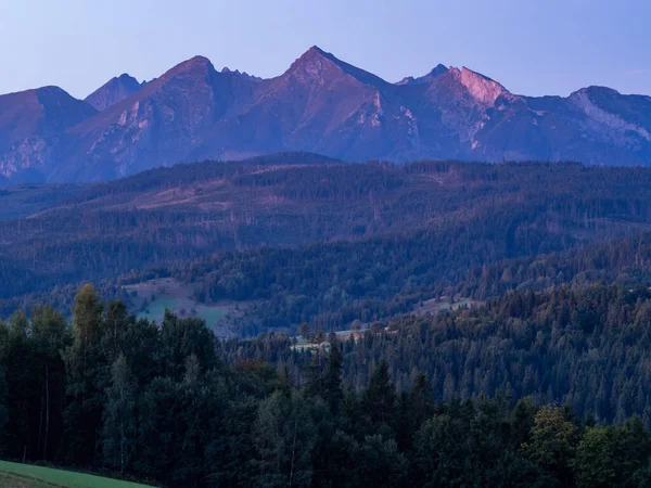 Vue Sur Les Montagnes Tatra Depuis Col Lapszanka Lever Soleil — Photo