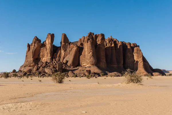 Пісковики Пустелі Сахара Блакитне Небо Чад Африка — стокове фото