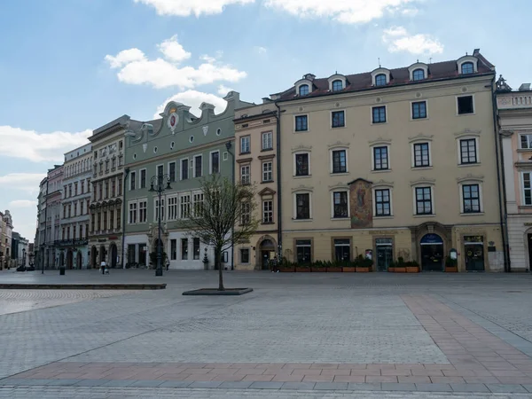 Cracóvia Polónia 2020 Praça Principal Quase Vazia Cracóvia Durante Pandemia — Fotografia de Stock