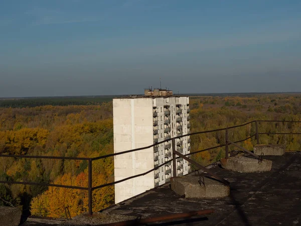 Vista Telhado Cidade Fantasma Pripyat Cidade Pós Apocalíptica Época Outono — Fotografia de Stock