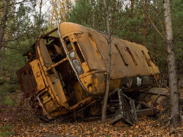 Scrap of a bus left after the Chernobyl disaster. Chernobyl Exclusion Zone, Ukraine.