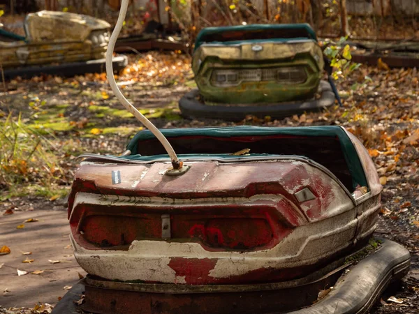 Autoscooter Verlassenen Freizeitpark Pripjat Der Tschernobyl Sperrzone Herbst Ukraine — Stockfoto