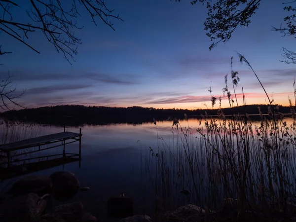 Atemberaubender Sonnenuntergang Mit Wunderschönen Himmelsspiegelungen Wasser Des Hancza Sees Landschaftspark Stockbild