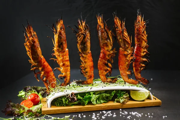 Original Dish King Shrimps Vegetables — Stock Photo, Image