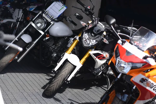 Motorbike Show Chrome Details Other Parts Closeup Depth Field Openair — Stock Photo, Image