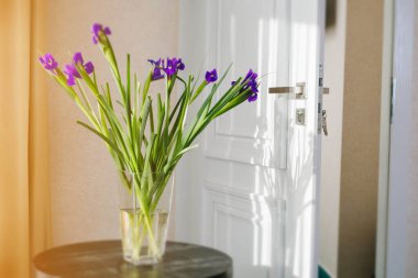 Penceredeki güzel çiçekler odanın içinde.