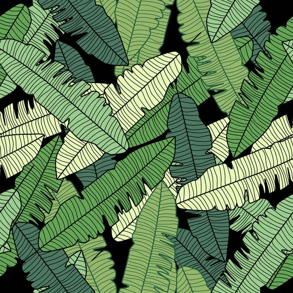 Ручной рисунок бананового листа бесшовно. Абстрактные экзотические обои растений. Тропический узор — стоковый вектор