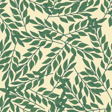 Orman pürüzsüz bir iz bırakır. El çizimi yaprak duvar kağıdı.