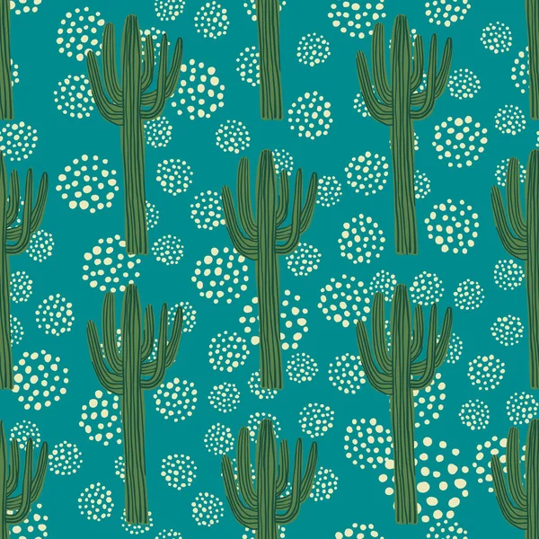 Patrón sin costura de cactus sobre fondo verde. Cactus doodle vector ilustración . — Vector de stock