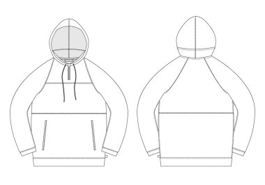 Technical sketch anorak. Unisex underwear hodie design template. clipart