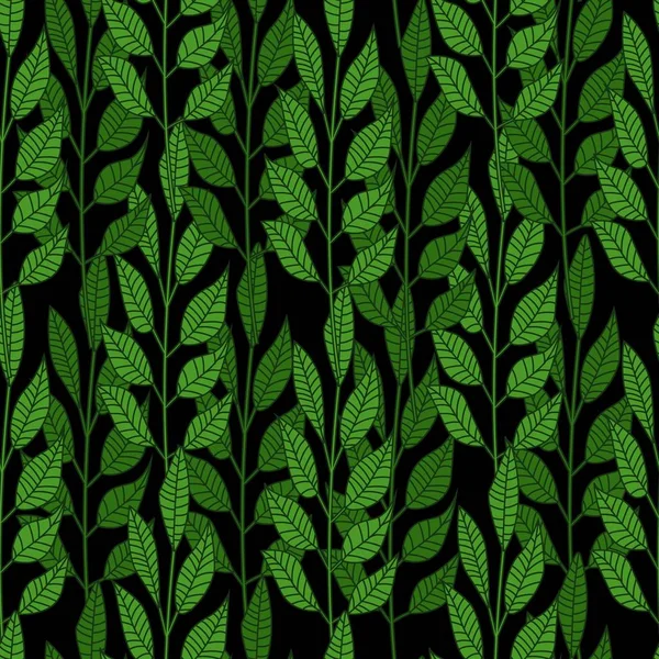 Feuilles de forêt motif sans couture sur fond noir . — Image vectorielle