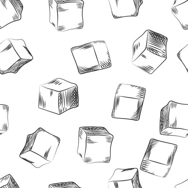 Patrón sin costura de cubo de azúcar. Fondo de pantalla de cubo de hielo dibujado a mano . — Vector de stock