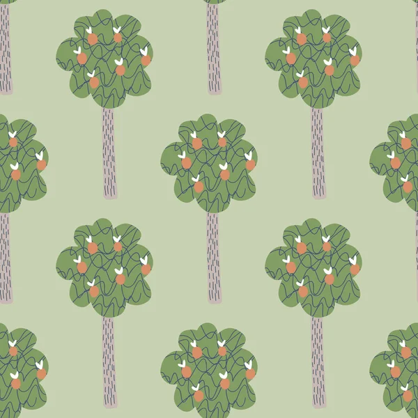 Árboles frutales de manzana patrón sin costuras sobre fondo verde . — Archivo Imágenes Vectoriales