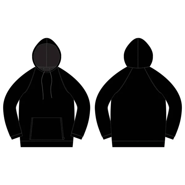 Technische schets voor heren hoodie in zwarte kleur. — Stockvector