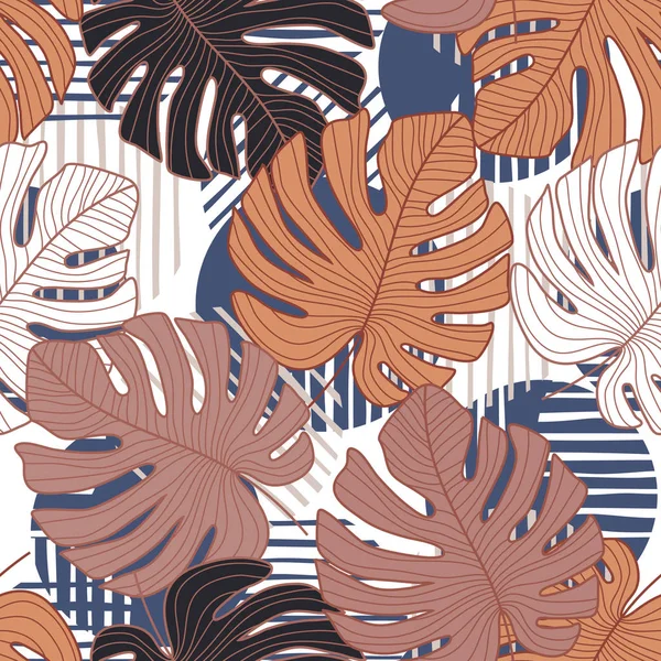 Modèle tropical avec des feuilles de monstère exotiques vecteur sans couture . — Image vectorielle