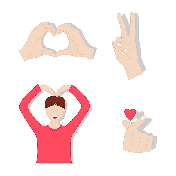 Set of K-pop emoji. Man making a heart symbol. — Stock Vector