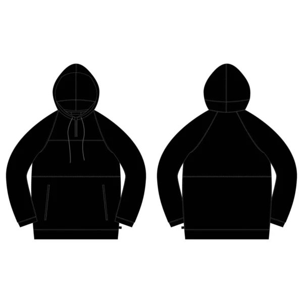 Esquisse technique anorak en couleurs noires. Modèle unisexe de conception de sous-vêtements hodie . — Image vectorielle
