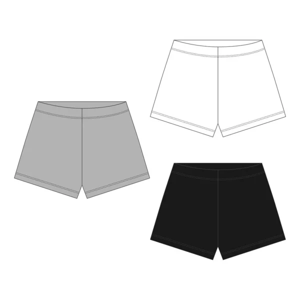 Uppsättning tekniska skisser unisex shorts. Översiktsbyxor. — Stock vektor