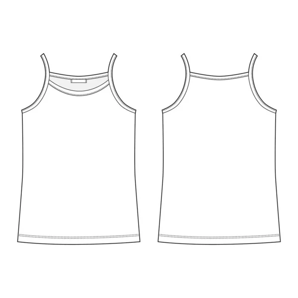 Desenho técnico t-shirt top tanque para mulheres. Menina t-shirts roupa interior . —  Vetores de Stock