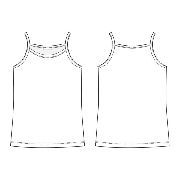 Technical sketch t-shirt tank top for women. Girl t shirts underwear.