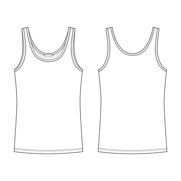 Desenho técnico t-shirt top tanque para mulheres isoladas no fundo branco . —  Vetores de Stock