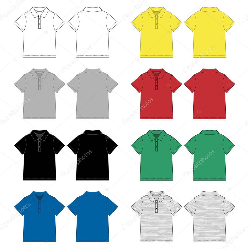 Set of technical sketch polo t shirt design template.