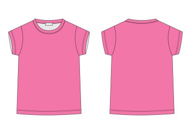 Teknik taslak, pembe renkli çocuk tişörtü. Çocuklar için tişört tasarımı şablonu.