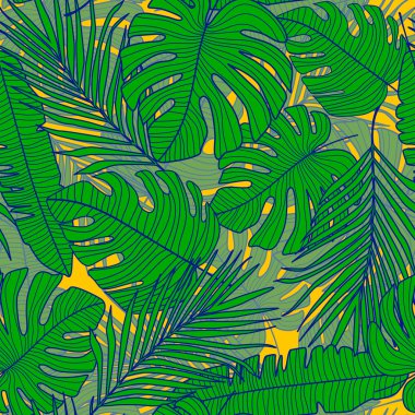 Canavar çizgisi yapraklı kusursuz desen. Tropik desen, botanik yaprak duvar kağıdı..