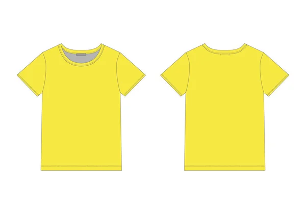 Teknisk skiss män t skjorta i gula färger. Unisex mall för underklädesdesign. — Stock vektor