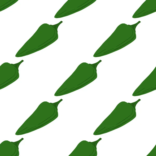 Πράσινο τσίλι πιπεριές απρόσκοπτη μοτίβο σε λευκό φόντο. — Διανυσματικό Αρχείο