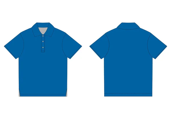 Plantilla de diseño de camiseta Polo en colores azules. Bosquejo técnico delantero y trasero — Vector de stock