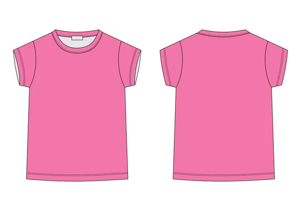 Outline tecnico schizzo maglietta per bambini in colori rosa. Modello di design per t-shirt per bambini . — Vettoriale Stock