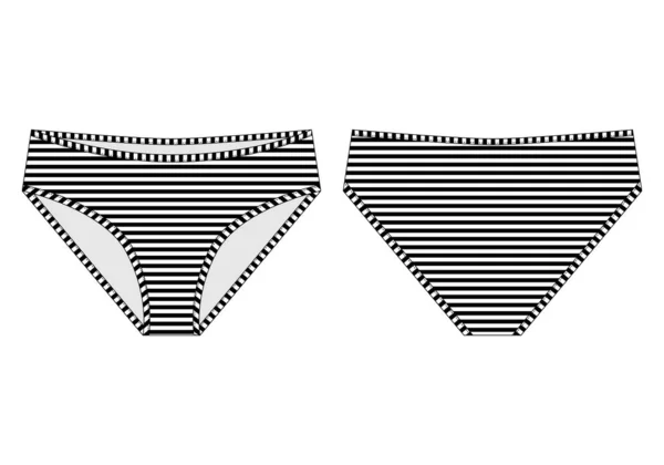 Desenho técnico meninas lingerie em tecido listrado. Calcinhas femininas . — Vetor de Stock