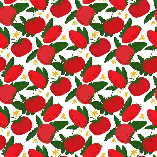 Seamless pattern with red tomatoes on white background. — Stock Vector