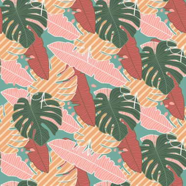 Soyut tropik yapraklarla kusursuz bir desen. Egzotik tasarım